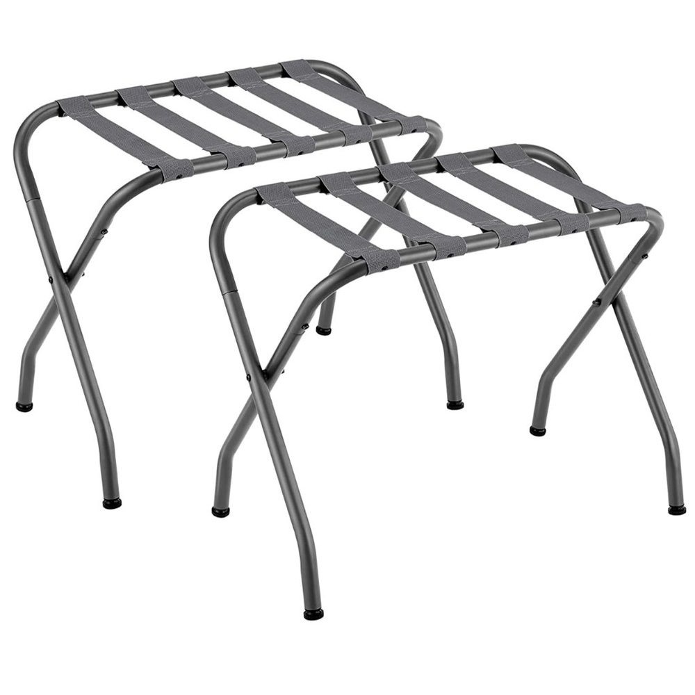 Luggage Rack Stand Suitcase Rack Folding Metal Gray Nylon Belt Rubber Feet
